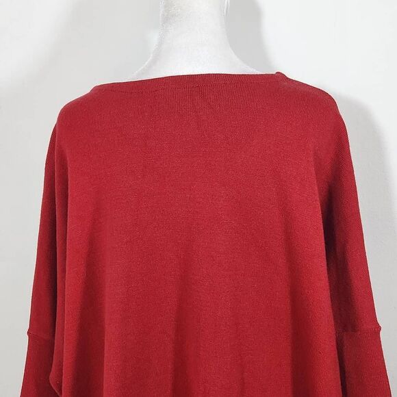 Chico's Red Sweater Poncho with Black Lace Trim NWT Size Small/Medium Red Poncho - Picture 6 of 11